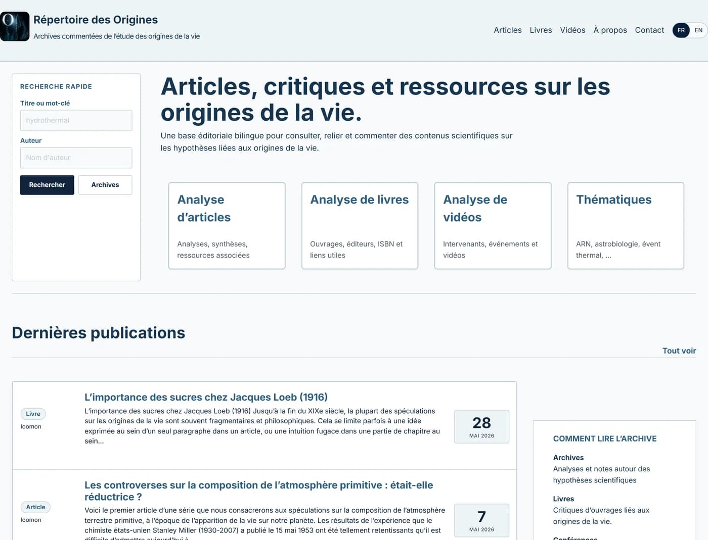 Origins depository screenshot