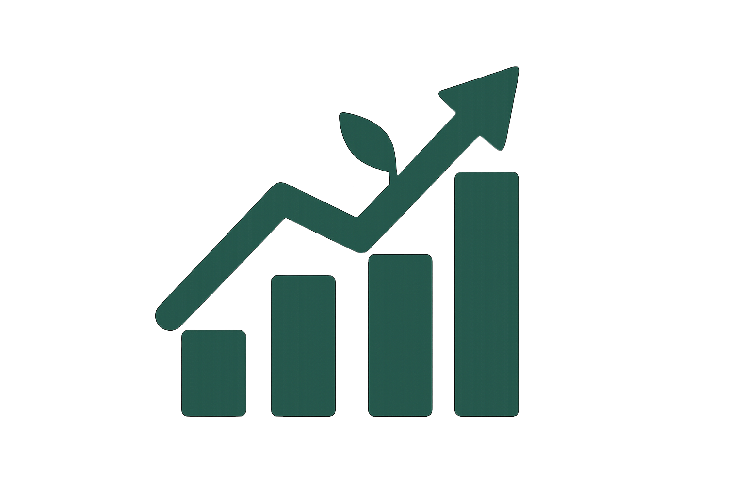 Icône de graphique en barres avec flèche ascendante symbolisant la croissance et le développement d’une activité.